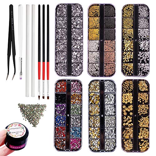 9300 Pcs Nail Art Studs Rhinestone Kit,Nails Art Metal Charms Caviar Beads Na...