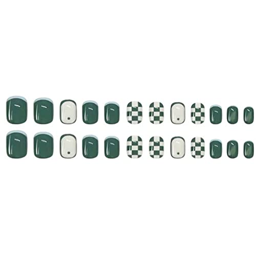 LXX Nails Decor 3 Sets Checkerboard False Nails Green Artificial Nails Press ...
