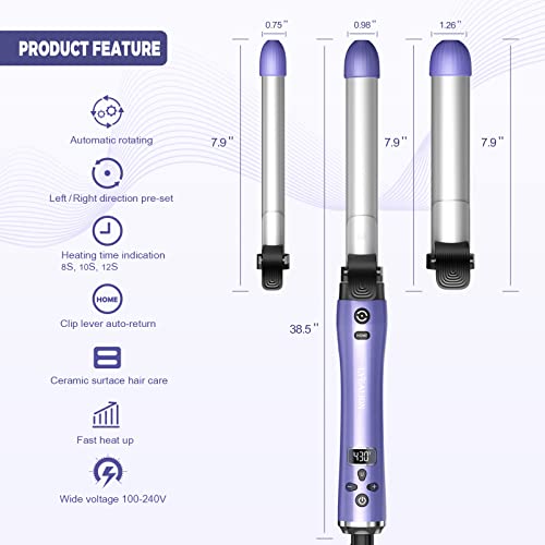 Beach Wave Rotating Hair Curling Iron-3 Interchangeable Heating Iron Barrels ...
