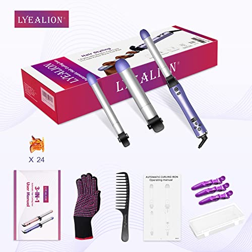 Beach Wave Rotating Hair Curling Iron-3 Interchangeable Heating Iron Barrels ...