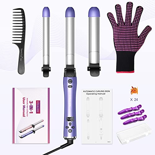 Beach Wave Rotating Hair Curling Iron-3 Interchangeable Heating Iron Barrels ...