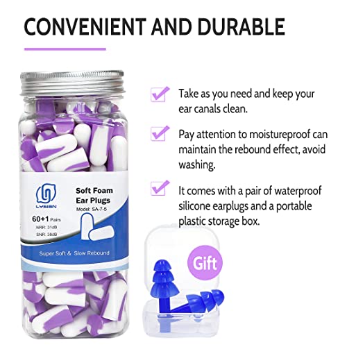 Ultra Soft Foam Earplugs 60 Pairs, 38dB SNR Ear Plugs for Sleeping, Mowing, S...
