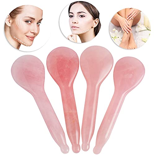 Rose Quartz Jade Spoon Roller Real Gua Sha Board Mushroom Massager Face Lifti...