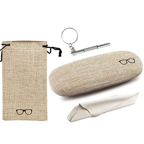 Hard Shell Glasses Case Linen Fabric Spectacle Case Box Eyeglass Case Protect...