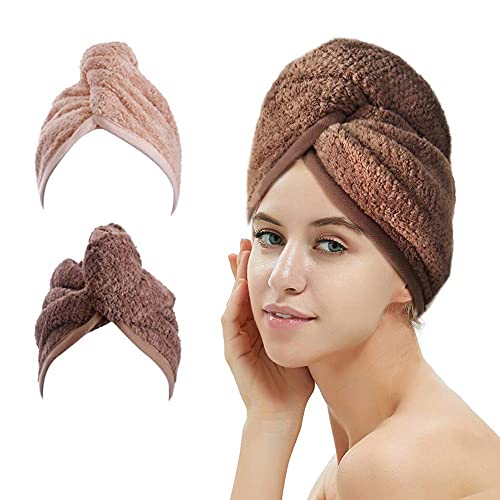 2 Pack Hair Drying Towels, Hair Wrap Towels, Super Absorbent Microfiber Hair ...