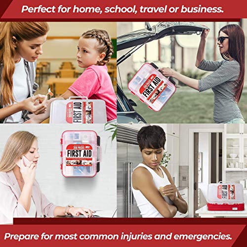 M2 BASICS 350 Piece Emergency First Aid Kit | Dual Layer, Wall Mountable, Med...