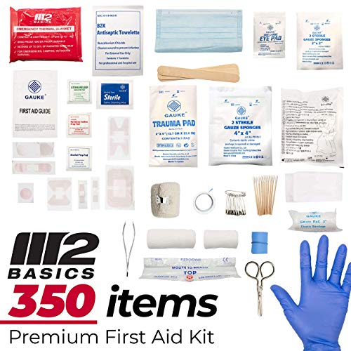 M2 BASICS 350 Piece Emergency First Aid Kit | Dual Layer, Wall Mountable, Med...