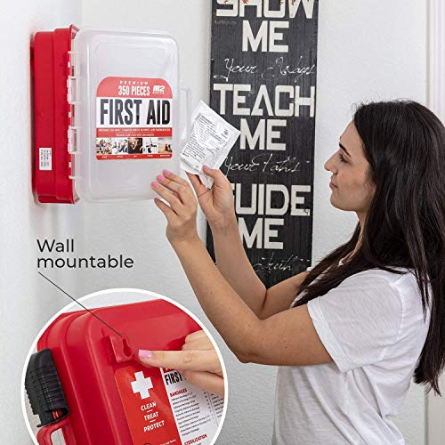 M2 BASICS 350 Piece Emergency First Aid Kit | Dual Layer, Wall Mountable, Med...