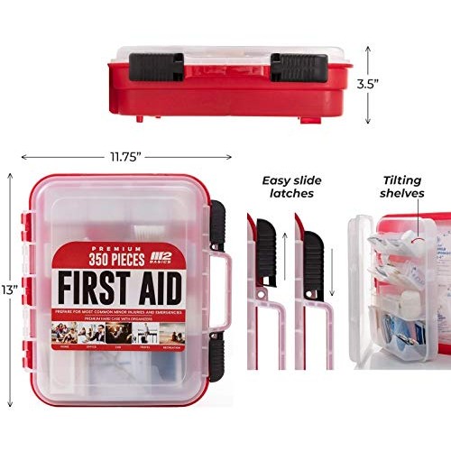 M2 BASICS 350 Piece Emergency First Aid Kit | Dual Layer, Wall Mountable, Med...