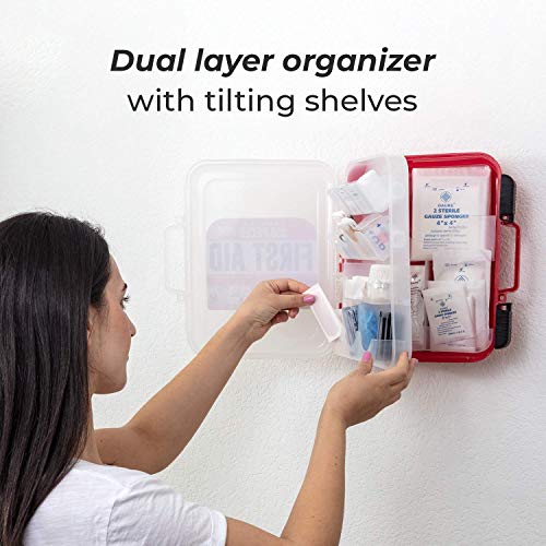 M2 BASICS 350 Piece Emergency First Aid Kit | Dual Layer, Wall Mountable, Med...