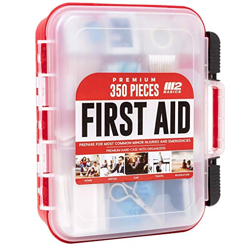 M2 BASICS 350 Piece Emergency First Aid Kit | Dual Layer, Wall Mountable, Med...