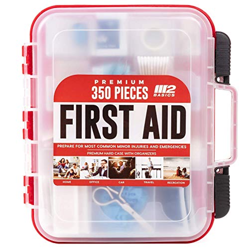 M2 BASICS 350 Piece Emergency First Aid Kit | Dual Layer, Wall Mountable, Med...