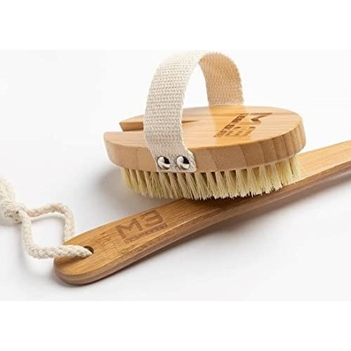 M3 Naturals Bath & Shower Brush for Body - Long Handle Back Scrubber Body Bru...