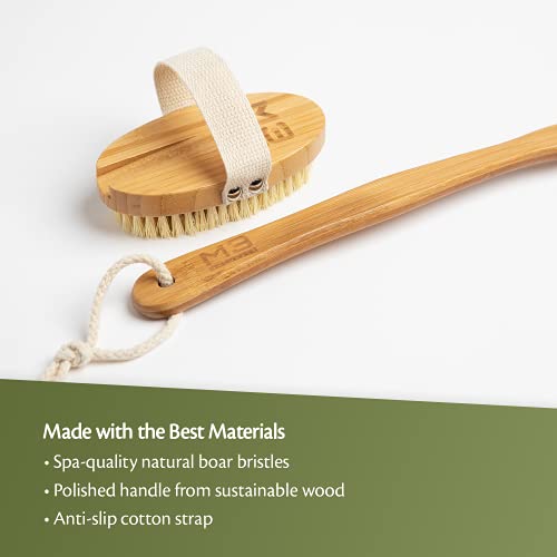 M3 Naturals Bath & Shower Brush for Body - Long Handle Back Scrubber Body Bru...