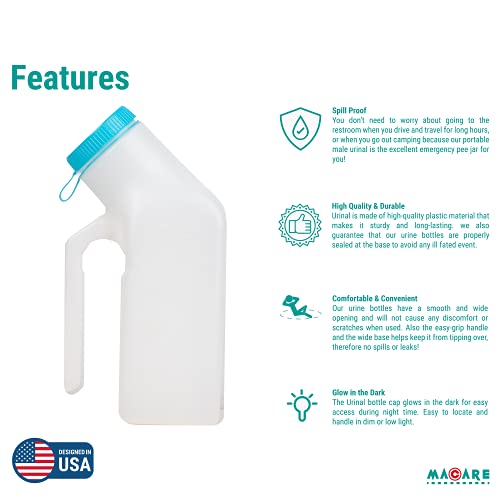 Urinals for Men by MaCare - 32 OZ/1000 ml - Portable Urinal for Men Spill Pro...