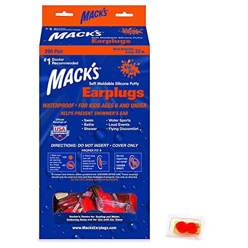 Mack’s® Soft Moldable Silicone Putty Earplugs - Kids Size, 200 Pair Dispenser...