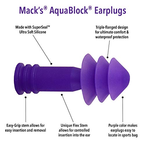 Mack's AquaBlock Swimming Earplugs - Comfortable, Waterproof, Reusable Silico...