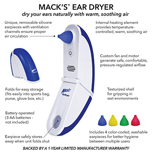 Mack's Ear Dryer - Soothing Electronic Warm Air Ear Dryer for Swimming, Showe...