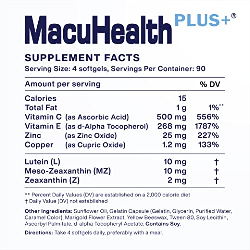 MacuHealth Plus+ Eye Vitamins Supplement for Adults (90 Days Supply) AREDS2 B...