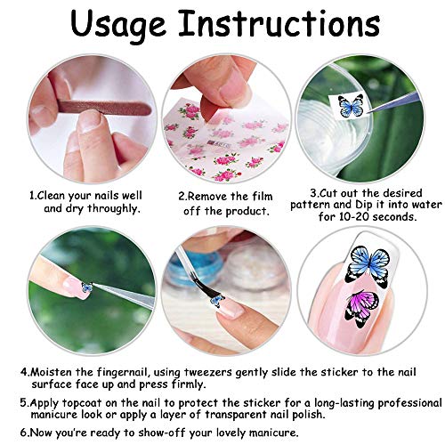 Nail Art Stickers Water Transfer Nail Decals, 12 Sheets Flower Nail Stickers ...