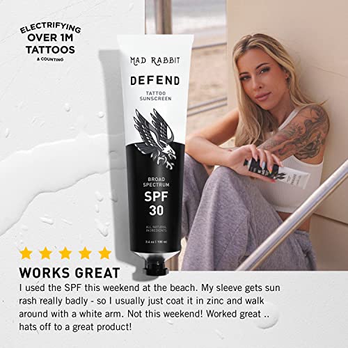 Mad Rabbit Defend Tattoo Sunscreen - SPF 30 100mL Tube - Natural Sunscreen Fo...