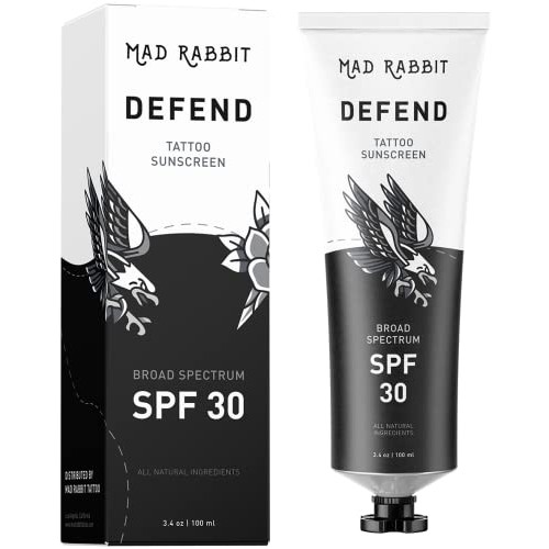 Mad Rabbit Defend Tattoo Sunscreen - SPF 30 100mL Tube - Natural Sunscreen Fo...