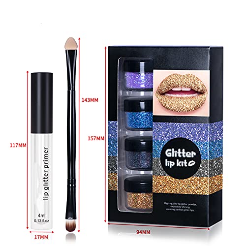 MAEPEOR Glitter Lips Smudgeproof and Longlasting Glitter Lip Kit with Lip Pri...