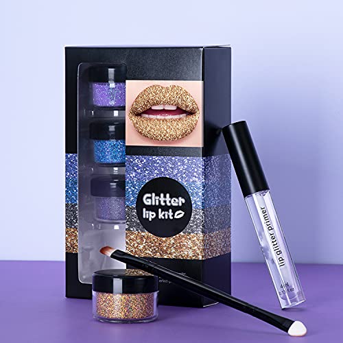 MAEPEOR Glitter Lips Smudgeproof and Longlasting Glitter Lip Kit with Lip Pri...