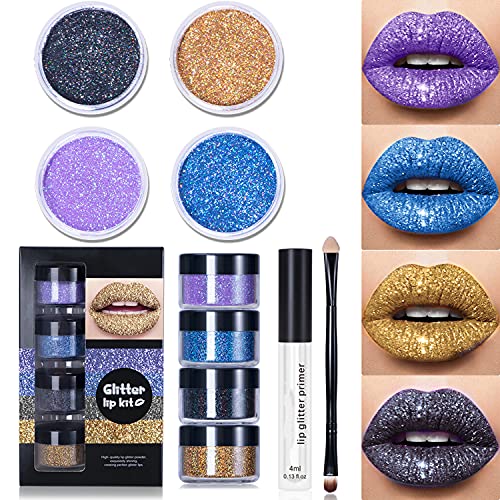 MAEPEOR Glitter Lips Smudgeproof and Longlasting Glitter Lip Kit with Lip Pri...