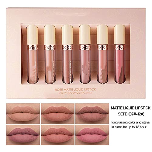 MAEPEOR Matte Liquid Lipstick 6PCS Nude Series Velvety Lip Gloss Kit Long-Las...