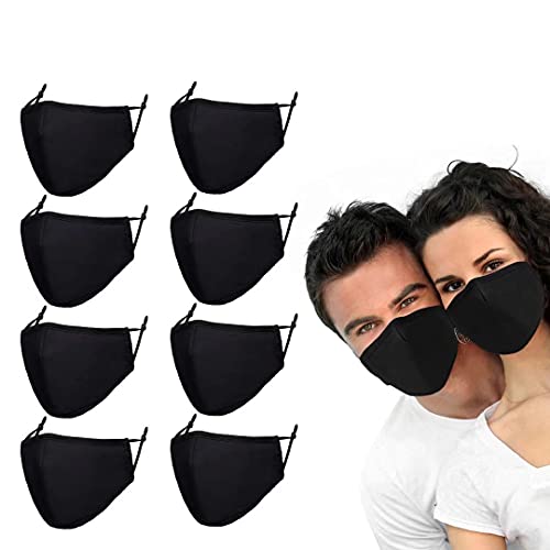 8 Pack Reusable Cloth Face Mask Washable with Adjustable Ear Straps & Nose Wi...