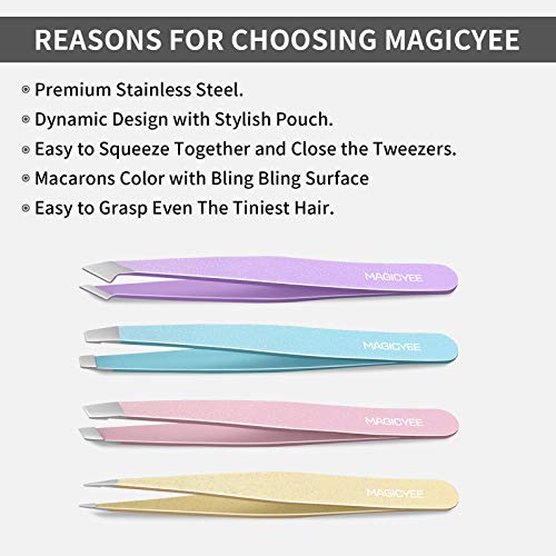 Tweezers Set-MagicYee 4pcs Tweezers for Eyebrows Tweezers for Women and Girls...
