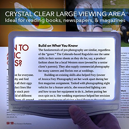 MagniPros 3X Large Ultra Bright LED Page Magnifier with 12 Anti-Glare Dimmabl...