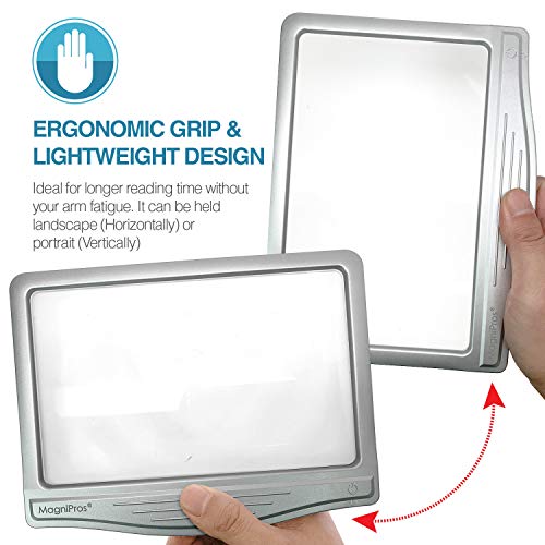 MagniPros 3X Large Ultra Bright LED Page Magnifier with 12 Anti-Glare Dimmabl...
