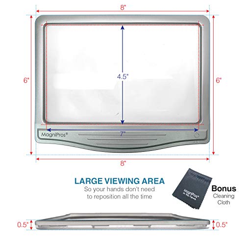 MagniPros 3X Large Ultra Bright LED Page Magnifier with 12 Anti-Glare Dimmabl...