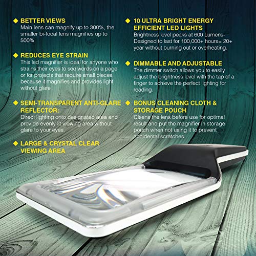 MagniPros 3X with 5X Zoom Magnifying Glass with [10 Anti Glare & Dimmable LED...
