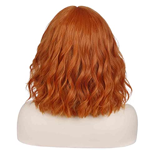 MAGQOO Dark Orange Wig with Bangs Short Curly Wavy Bob Wig Dark Orange Hair W...