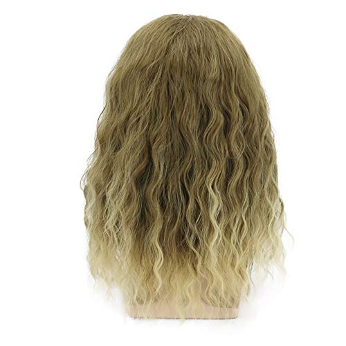 MAGQOO Golden Brown Wig with Beard Mustaches Men's Long Curly Wig Golden Brow...