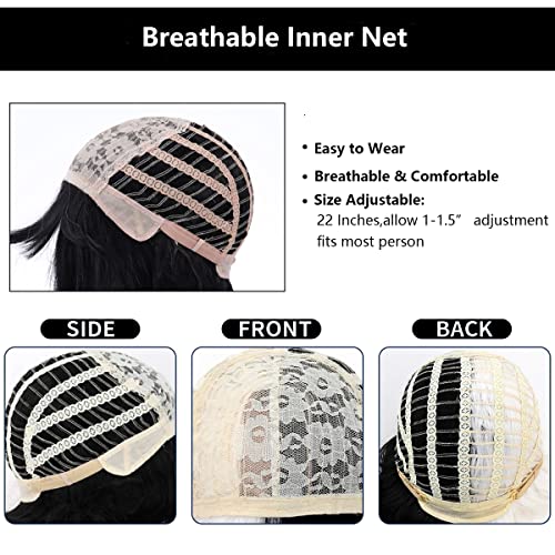 MAGQOO Half Black White Wig with Bangs Women Girls Short Curly Wavy Bob Wig B...