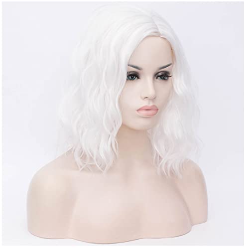MAGQOO White Wig Side Part Women Girls Short Curly Wavy Bob White Hair Wigs S...