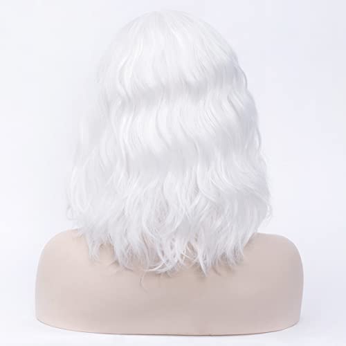 MAGQOO White Wig Side Part Women Girls Short Curly Wavy Bob White Hair Wigs S...