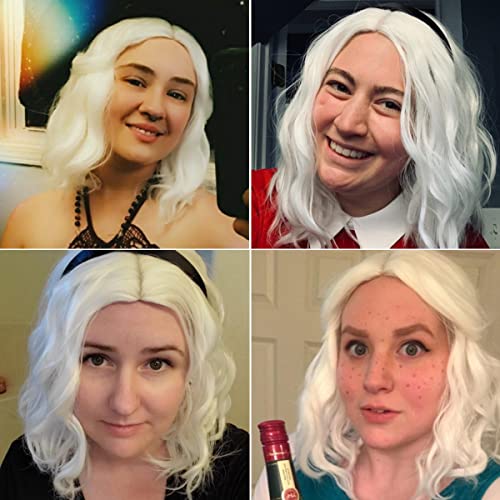 MAGQOO White Wig Side Part Women Girls Short Curly Wavy Bob White Hair Wigs S...