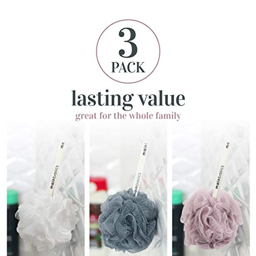 MainBasics Bath Shower Loofah Sponge Pouf Body Scrubber Exfoliator (Set of 3)