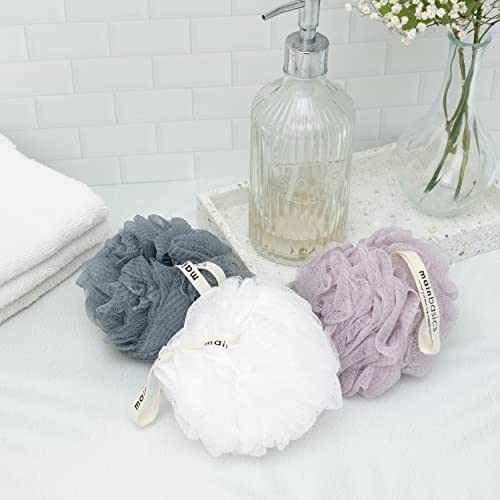 MainBasics Bath Shower Loofah Sponge Pouf Body Scrubber Exfoliator (Set of 3)