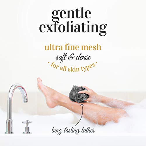 MainBasics Charcoal-Infused Bath Shower Loofah Sponge Pouf Body Scrubber Exfo...