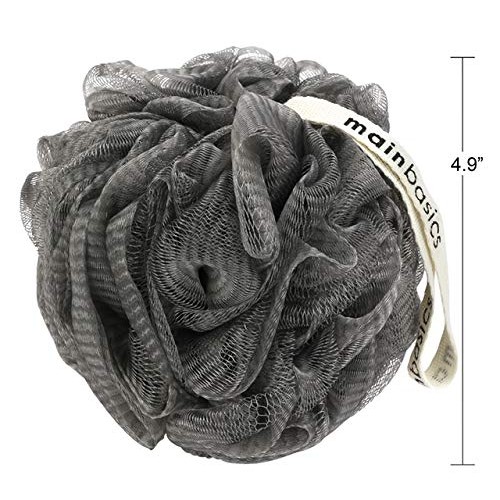 MainBasics Charcoal-Infused Bath Shower Loofah Sponge Pouf Body Scrubber Exfo...