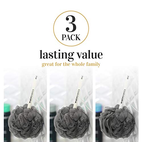 MainBasics Charcoal-Infused Bath Shower Loofah Sponge Pouf Body Scrubber Exfo...