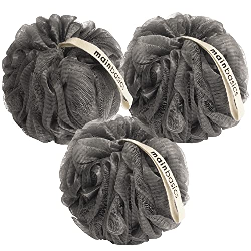 MainBasics Charcoal-Infused Bath Shower Loofah Sponge Pouf Body Scrubber Exfo...
