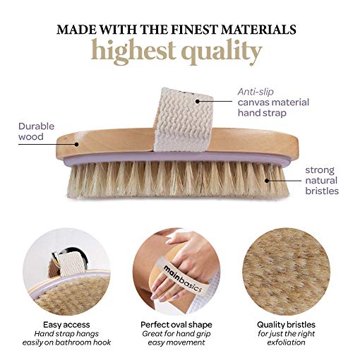 MainBasics Natural Bristle Dry Body Brush Exfoliating Body Scrubber for Dry S...