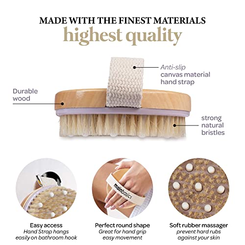 MainBasics Natural Bristle Dry Body Brush Exfoliating Body Scrubber with Mass...